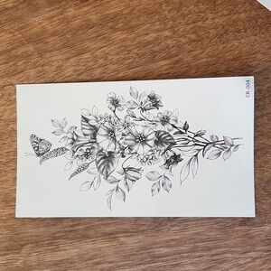 new floral TEMPORARY TATTOO womens 7.5" wildflower bouquet butterfly body art